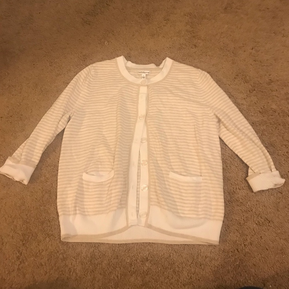 White and Tan Striped Croft and Barrow Button Up Cardigan